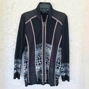 ORLY Designer Jacket Gray/Black Geometric ZipFront, SzL